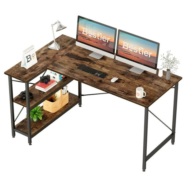 Bestier 55 inch Corner L Shaped Computer Desk with Storage Shelves ...