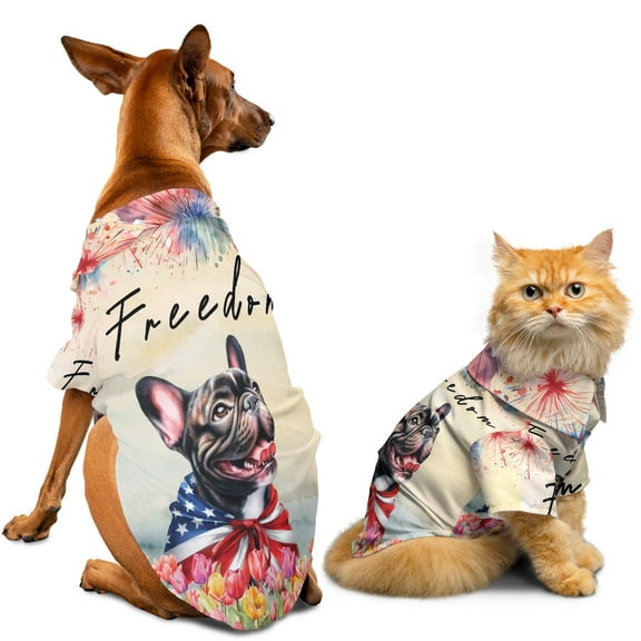 Freedom French Bulldog on Independence Day 4th of July Hawaiian Summer Shirt for Small Medium Large Dog Cat Dog Lover Gifts - 01005