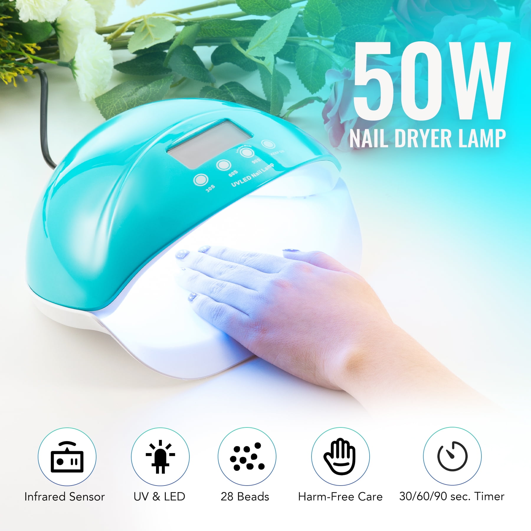 os selv studie Meget Wayshire 50W UV LED Light Nail Lamp Nail Dryer w LCD Display & Touch  Control, Green - Walmart.com