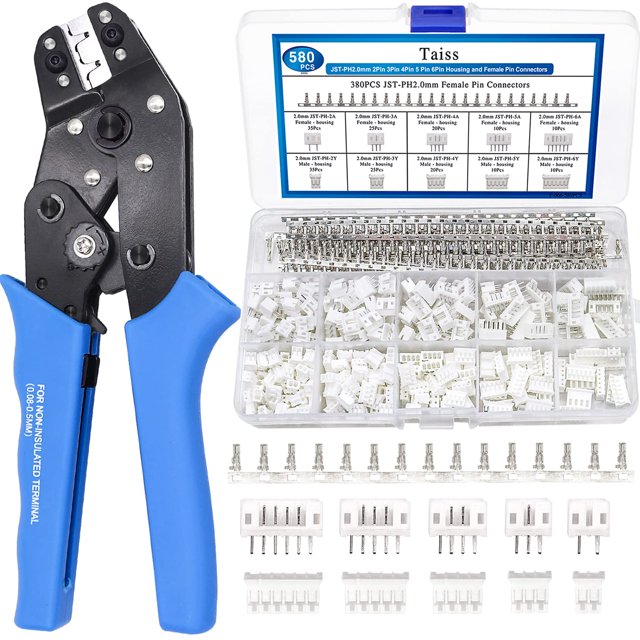 Herramienta de crimpado Taiss JST con kit de conectores JST PH de 580 piezas de 2.0 mm