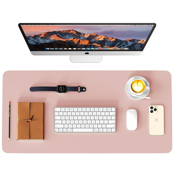 WAYBER Leather Desk Pad Protector, Waterproof Mouse Pad, PU Desk Mat, Office Desk Cover, Desk Writing Mat for Office/Home/Work/Cubicle (Pink/Silver) 31.5x15.7in