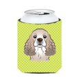 thumbnail image 1 of Checkerboard Lime Green Cocker Spaniel Can Or Bottle Hugger, 12 Oz., 1 of 1