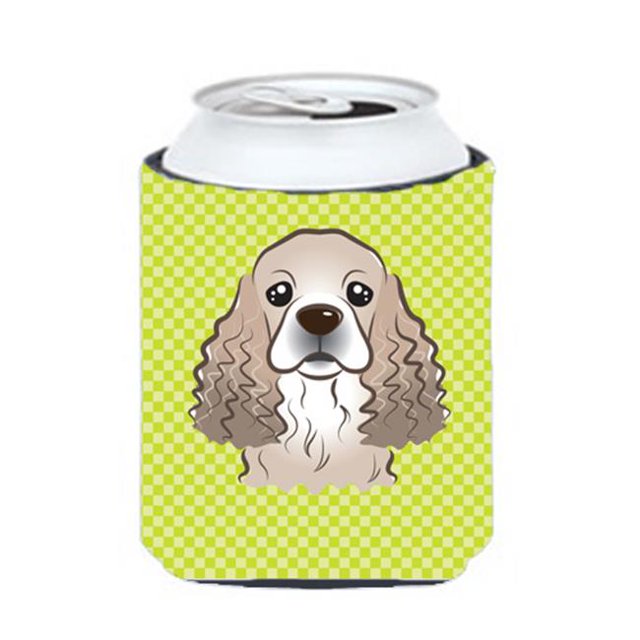 Checkerboard Lime Green Cocker Spaniel Can Or Bottle Hugger, 12 Oz.