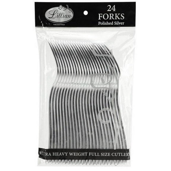 LOOKS LIKE REAL!! Polished Silver Plastic Disposable Cutlery - Forks - 24 Count