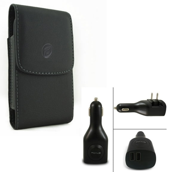 Compatible with Galaxy S10 - Black Vertical Leather Case w Car DC Home AC Rapid Power Adapter 2-Port USB Charger W1D for Samsung Galaxy S10