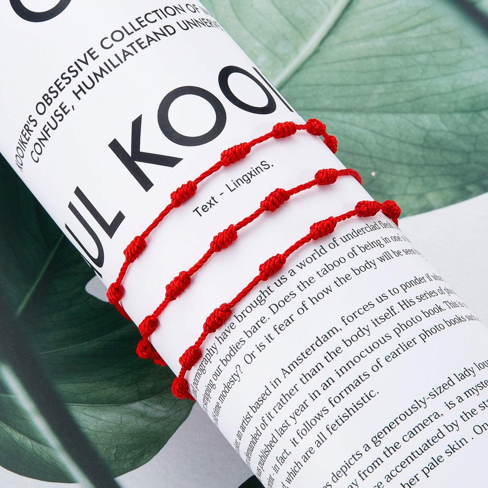 5 Bracelets Rouge Kabbale - Amulette Chance & Protection - 7 Nœuds Porte-bonheur