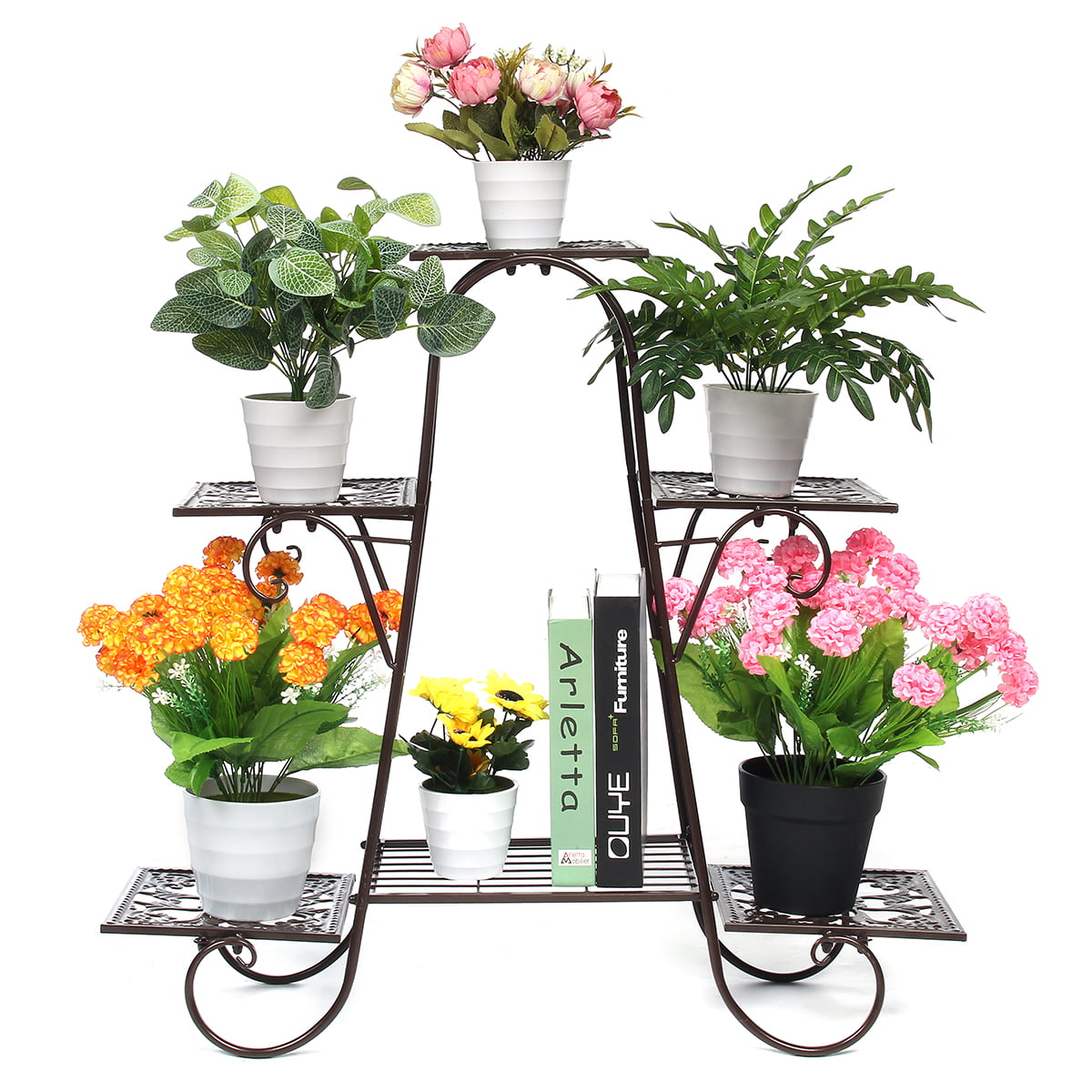 6 Tiers Metal Plant Stand Flower Balcony Pot Patio Rack Outdoor Home Garden