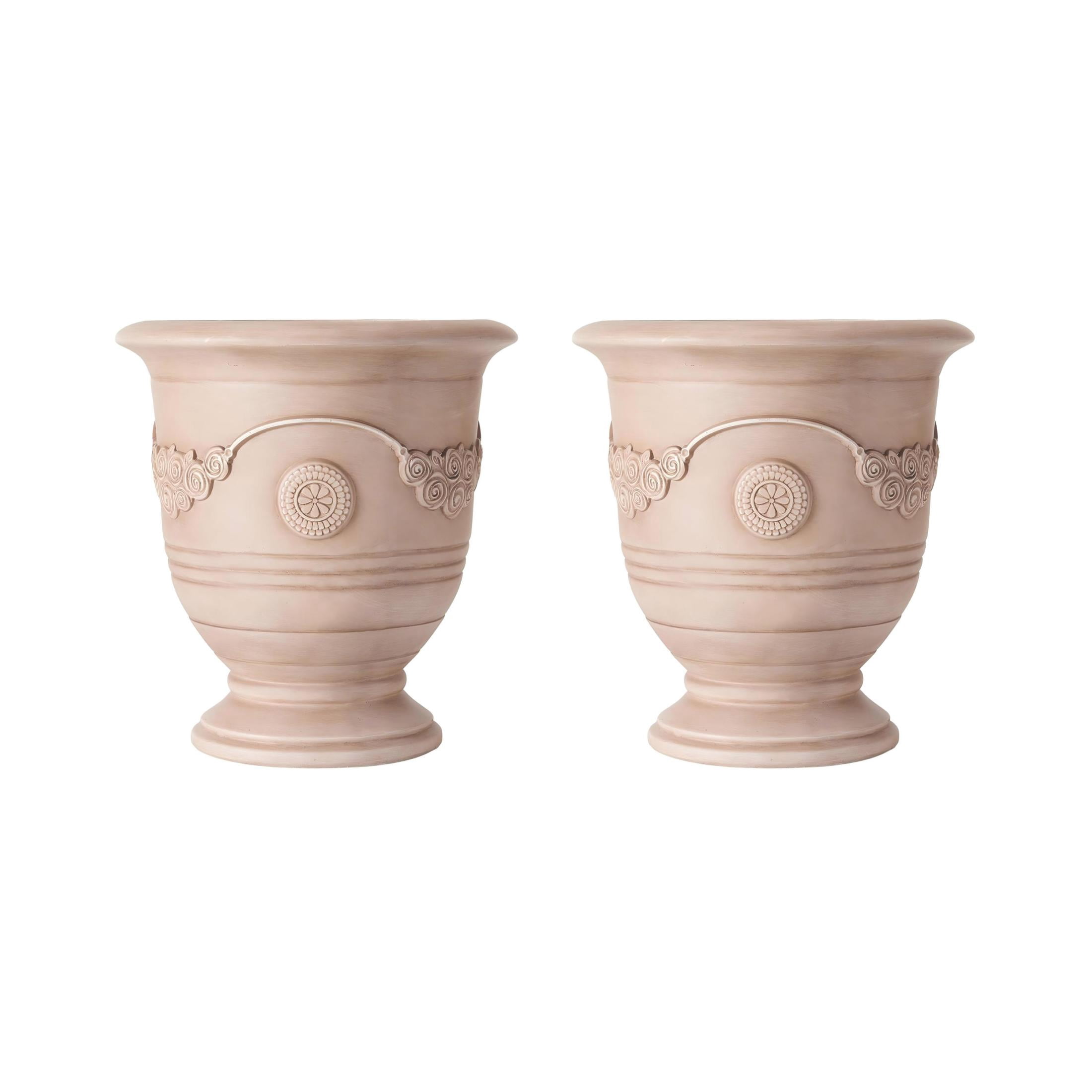 Christopher Knight Home 21.26"H Vintage MGO Outdoor Flower Urn Planter for Garden, Beige Brushed, Set of 2
