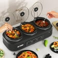 thumbnail image 6 of Triple Slow Cooker, 3 X 1.5QT Slow Cooker with 3 Cooking Settings, Buffet Servers and Warmers with Dishwasher-Safe Ceramic Pot, Glass Lid, Black, 6 of 14