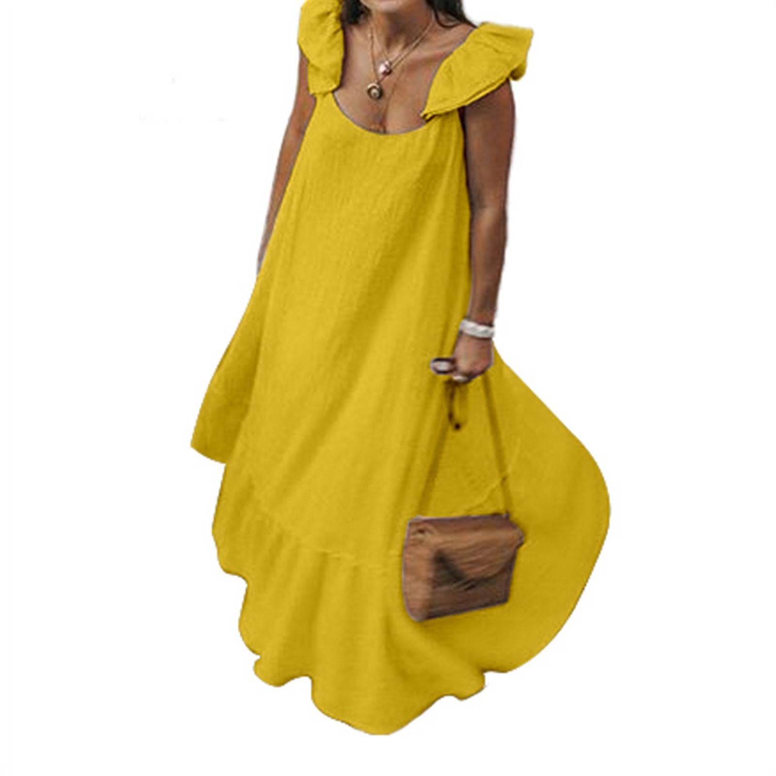 Celmia Women Plus Size Dress Short Sleeve Ruffled Maxi Long Dress