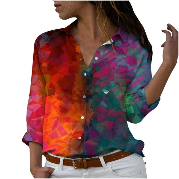 Camisas Para Mujer Moda Tops Turn-Down Collar Funny Printe Casual Camisetas Blusa Camisa Estampada Odeerbi ODB126508