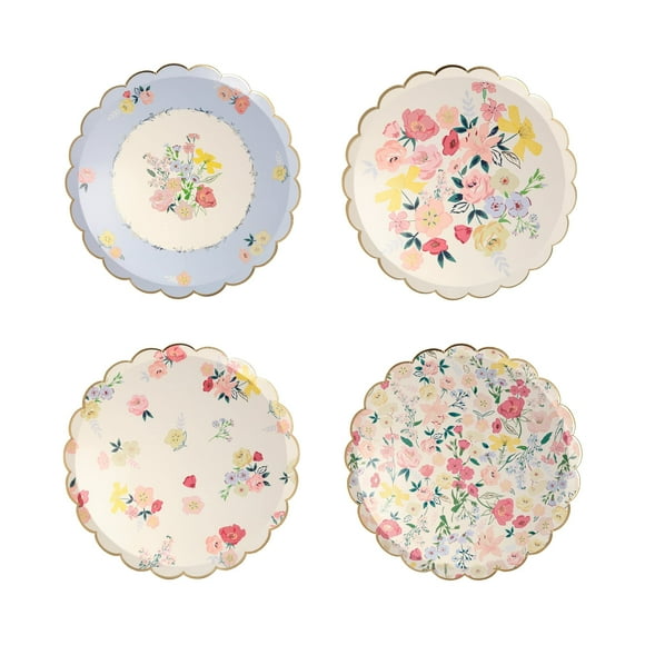 Juego de platos de papel Meri Meri Floral, borde festoneado, 21 cm