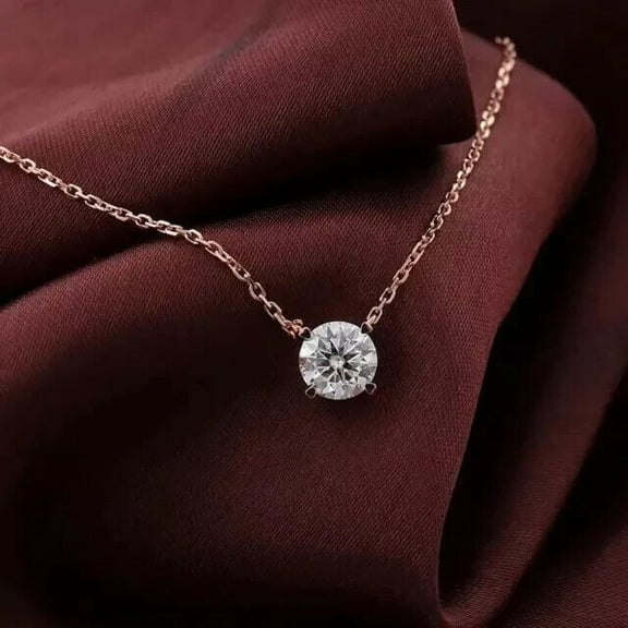 Pendant Necklace 2Ct Round Solitaire Lab-Created Diamond 14k Rose Gold Plated