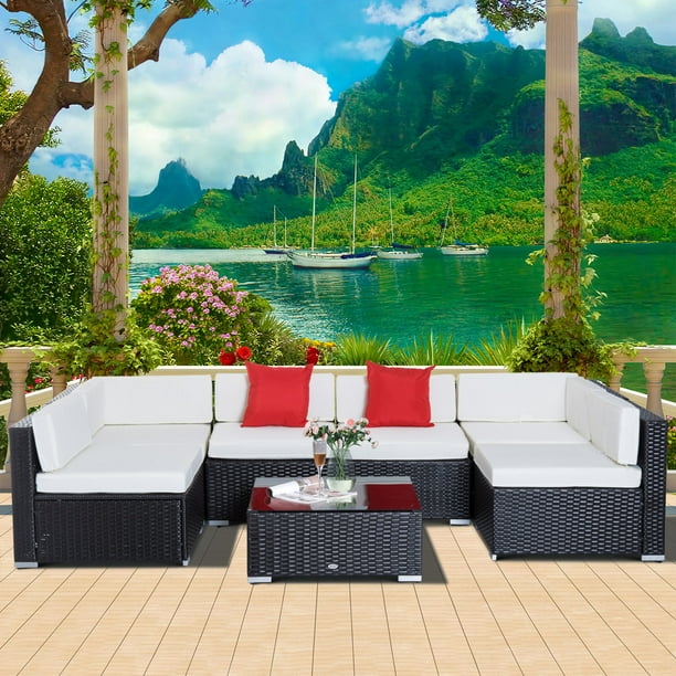 Garden Wicker Sectional Sofa Set with Cushion Patio Outdoor