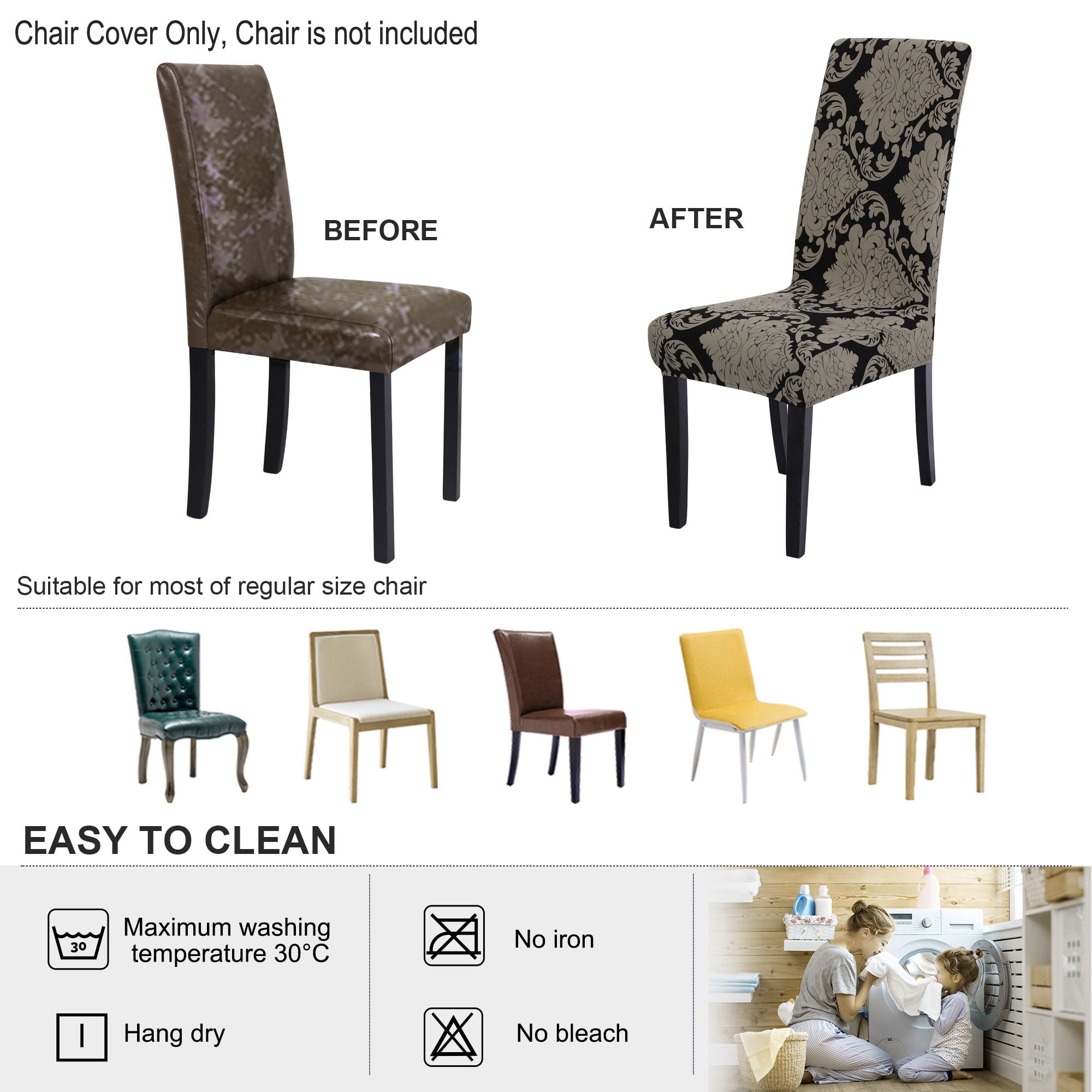 Unique Bargains Stretch Spandex Dining Chair Slipcover Black and Brown M