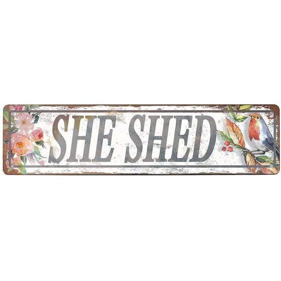 Tin Signs She Shed Sign Decorations Rustic Decorative Plaque Vintage Decor Woman Cave Sign Posters Retro Home Decoration 16x4 Inch Metal