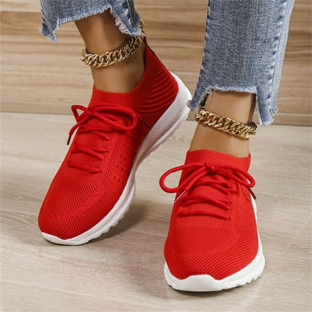 

PEASKJP Women s Walking Shoes Slip-on Sneaker Lightweight Walking Shoes Jogger Sneakers Red 6.5