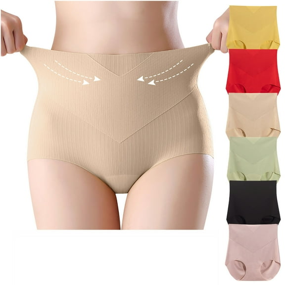 Kmdttou Womens Underwear Breathable Wicking Ladies Comfortable Ice Shreds Cool Large Size Abdominal Contraction Panties Hight Waiste Underpants (Available in Plus Size)