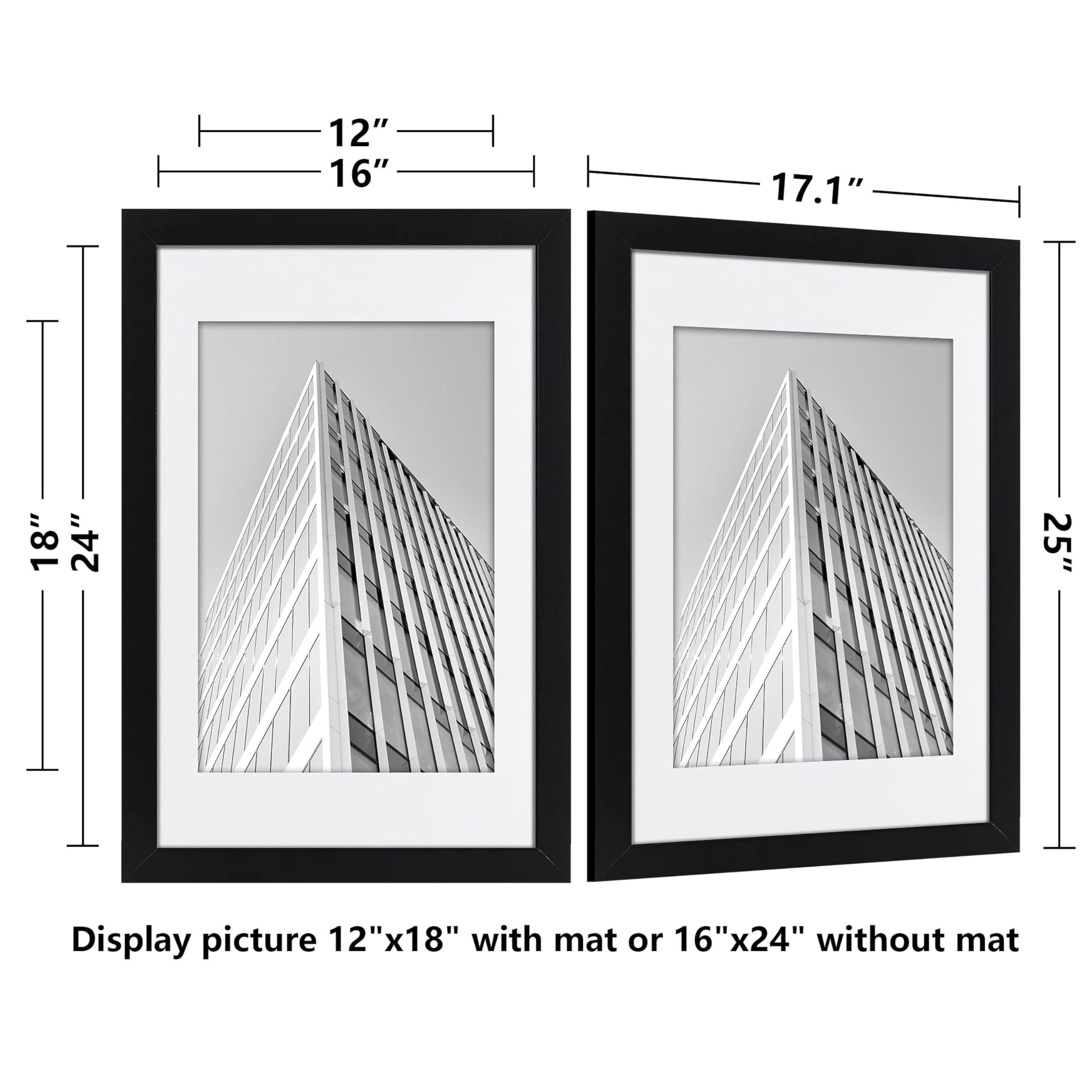 ELSKER&HOME 16x24 Poster Frame 3 pack, Black Picture Frame Display Poster 12 x 18 with Mat or 16 x 24 Without Mat, Horizontal and Vertical Wall Mounting