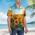 thumbnail image 3 of Balery Sunlit Sunflower Field Camisas hawaianas de manga corta para hombre, camisas playeras de corte holgado, camisas de vacaciones con botones,Medium, 3 of 7