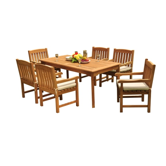 7-Piece Teak Dining Set: 71" Rectangle Table   6 Devon Arm Chairs