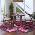 thumbnail image 3 of Round Rugs 8Ft, Pink Ribbons Round Area Rug Washable Indoor Throw Carpet, Butterfly Graffiti Flowers Vintage Buffalo Plaid Large Non Slip Circle Rug for Kids Room RV Home Decor Aesthetic, 3 of 8