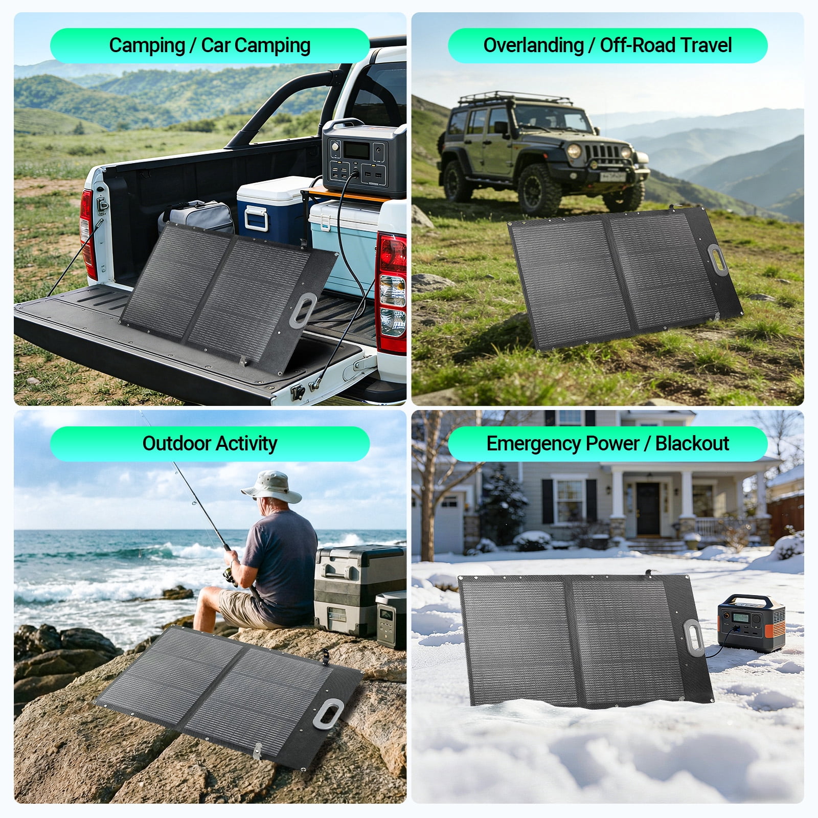 HQST 100W Portable Solar Panel, N-Type 25% High Efficiency Solar Charger for Power Station & Solar Generator, IP67 Waterproof, Foldable with Kickstands for Camping, RV, Off-Grid