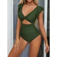 thumbnail image 4 of Charmo Ruffled One Piece Swimsuit for Women High Cut Bathing Suits Backless Monokini Swimwear, 4 of 7