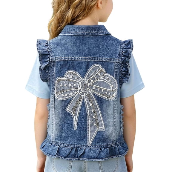 WQNVRNR Kid Jean Vest- Washed Cute Collared Sleeveless Denim Vest Tops for Boys&Girls Blue Size 9 Years
