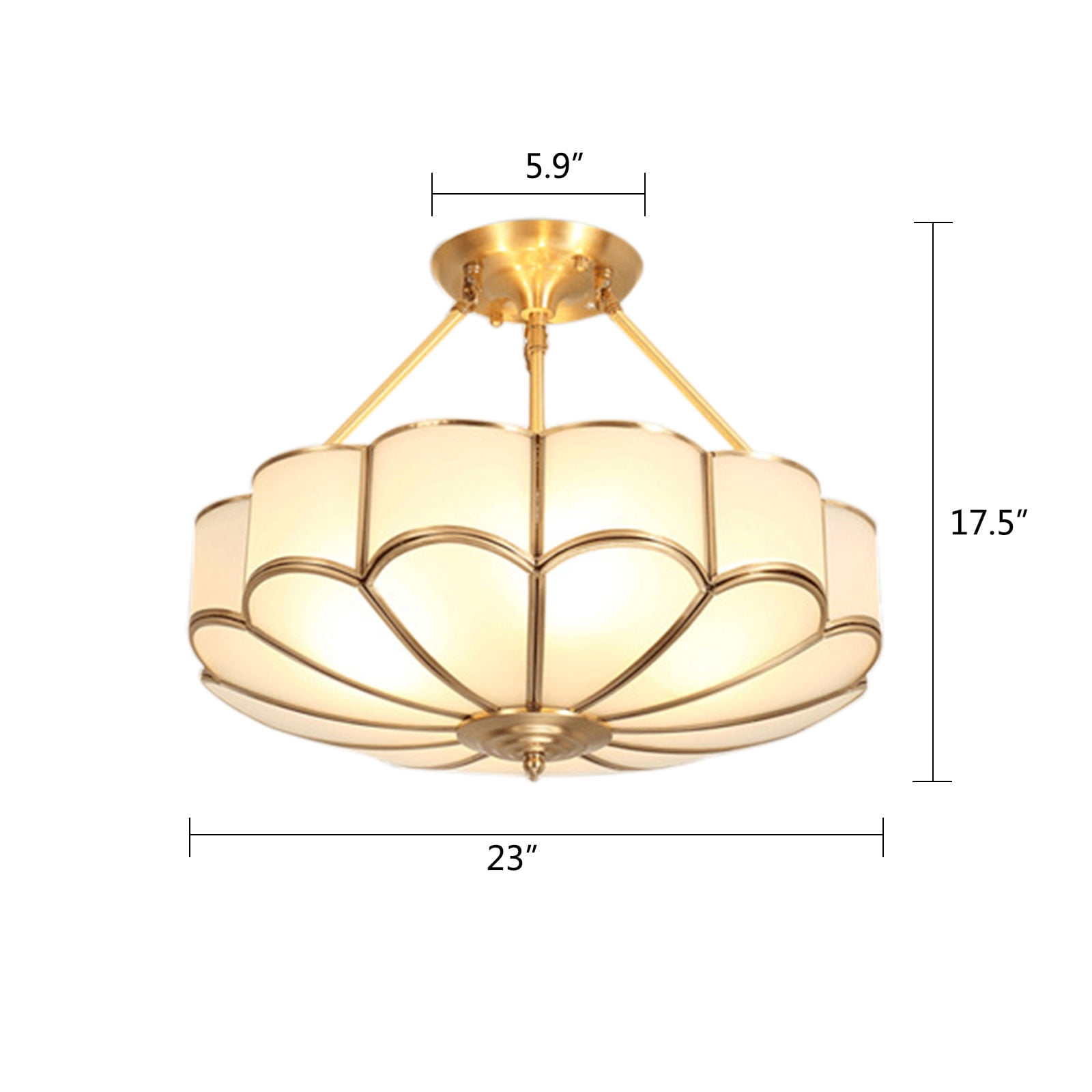 Aiqidi 23'' Retro Tiffany Style Ceiling Light Flower Shape Chandelier Flush Mount Pendant Lamp Fixtures with Copper Lampshade Glass Shade for Home Living Room Decor 6-Light