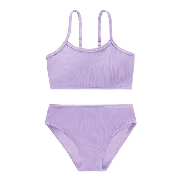 URMAGIC Girl's Spaghetti Strap Solid Color High Waist Bikini Bathing Suits 2 Piece Swimsuits 8-13 Years