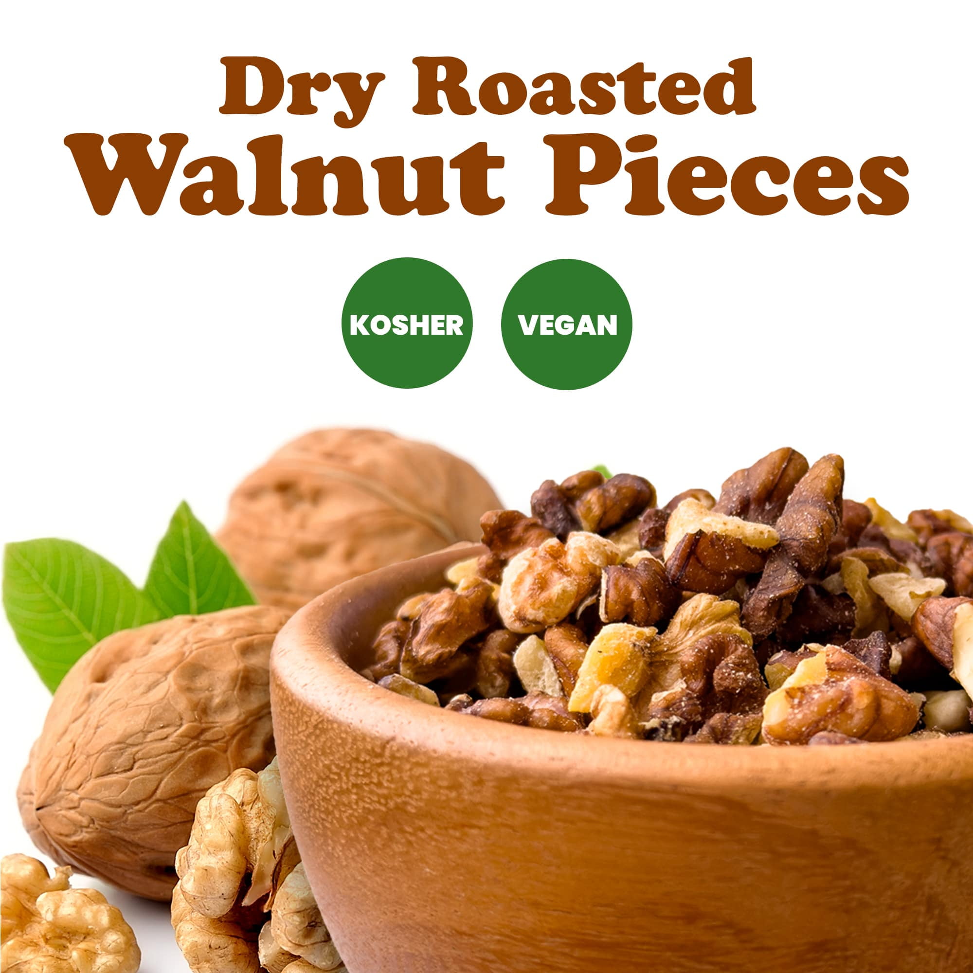 Dry Roasted Walnut Pieces, 2 Pounds – Oven Roasted, Unsalted, No Oil Added, Great Vegan Snack, Bulk
