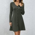 thumbnail image 6 of NominalSnug Womens Ribbed Knit Nightgown V Neck Long Sleeve Button Front A Line Mini Sleep Dress Loungewear, 6 of 8