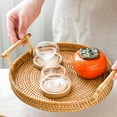 thumbnail image 4 of [] Hand Woven Tray Basket Coffee Table Decorative Tray Farmhouse Boho Rattan Tray Decor Wicker Serving Tray with Handles  Rattan Tray Basket Wooden  Tray 1pcs 8.66”*1.37”, 4 of 6