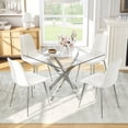 thumbnail image 2 of 5-Piece 36" Square Glass Dining Set, Clear Tempered Glass Table & 4 Velvet Chairs with Stainless Steel Legs for Kitchen, Meeting Room, 2 of 8