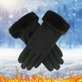 thumbnail image 4 of Otqutp Windproof&nbsp;Teen Girls Warm Mittens Womens Winter Suede Gloves with Touchscreen Texting Finger Wool Lined Windproof Warm Fashion Dress Gloves(Black,One Size), 4 of 5