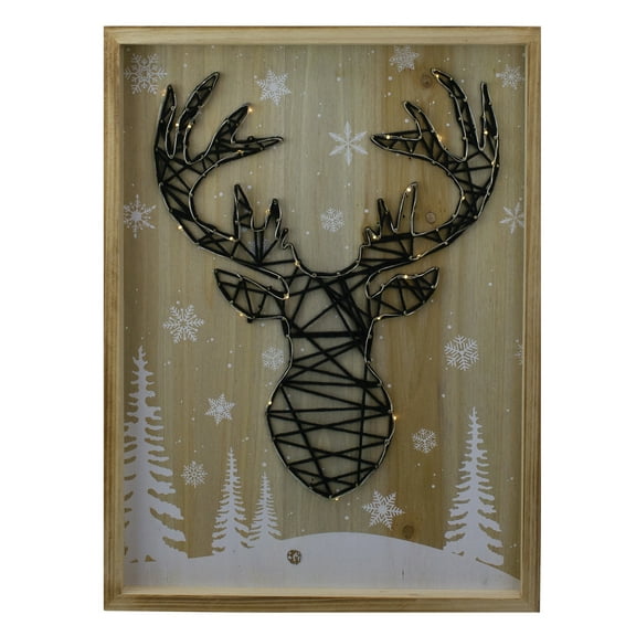 Lighted Wood Framed String Art Reindeer Head Christmas Wall Hanging - 15.75"
