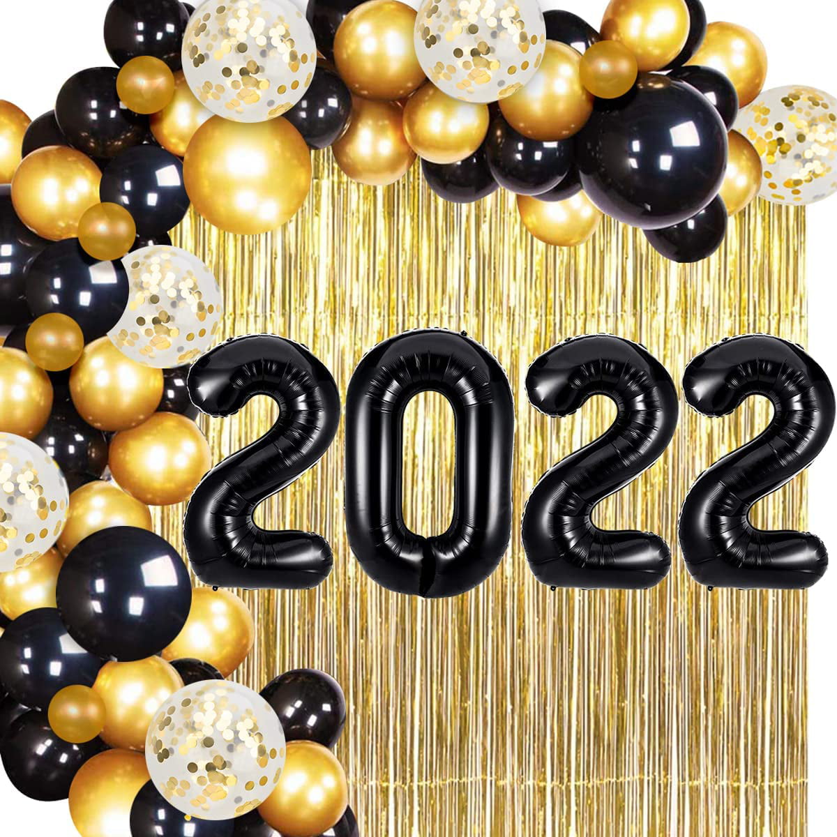 Happy New Year Banner 2022 with Gold Foil Fringe Curtain and 2022 Balloons Huge Happy New Year Decorations 2022 Set NYE Photo Booth Props 2022 for New Years Eve Party Supplies 2022 Pack of 50 