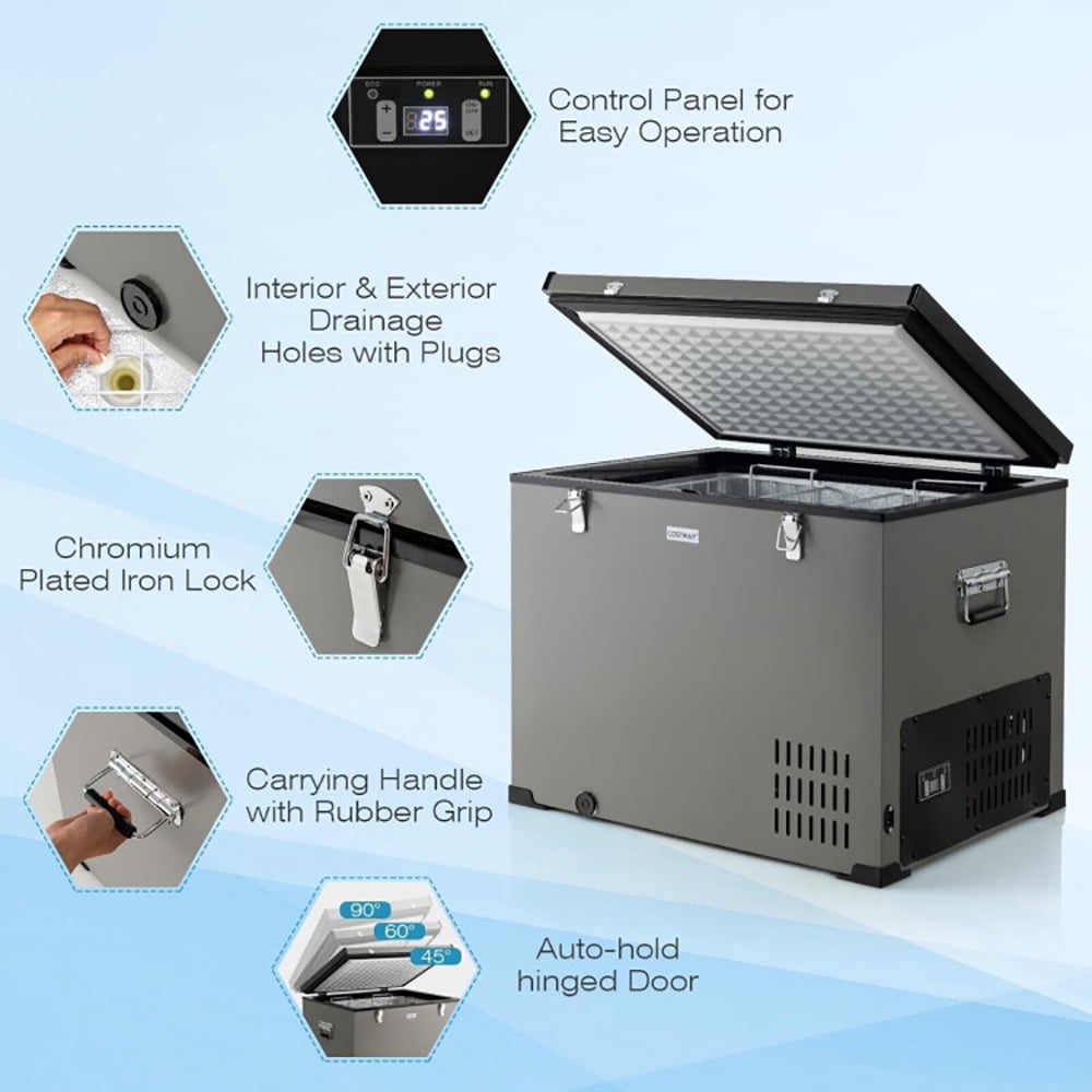 Resenkos 90 QT Portable Car Refrigerator Freezer with Compressor-Gray, Portable Fridge Car Refrigerator Fast Cooling Freezer for Fishing, Camping, RV, Truck, Boat