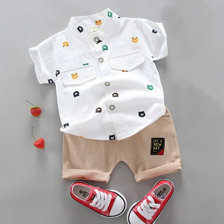 

Hunpta Baby Kids Boys Short Sleeve Bear Print Gentleman Shirts Tops+Shorts Pants Set