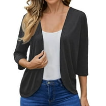Womens Solid Coloe Cardigan Flowy Loose Outerwear 3/4 Sleeve Shrugs Summer Beach Lightweight Cardigan