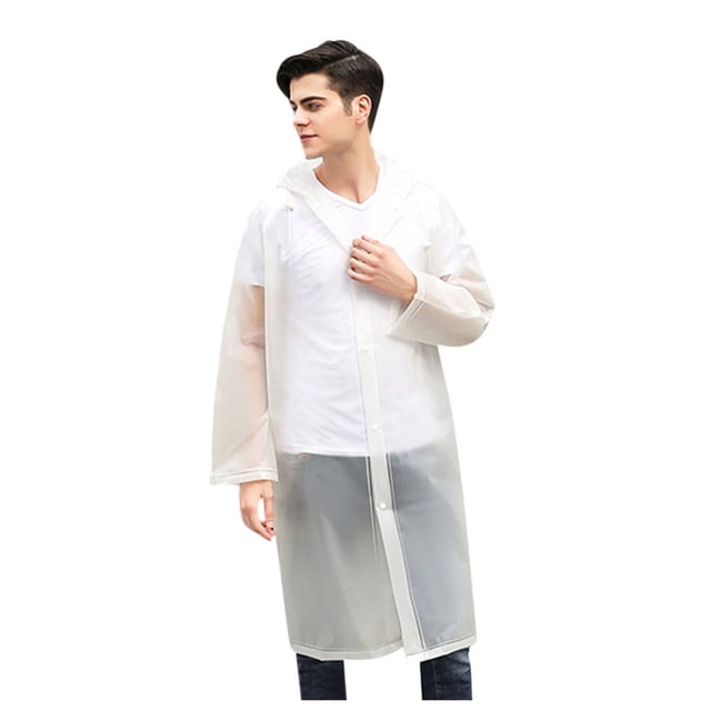 XASZHN Unisex EVA Thickened Breathable Rain Jacket Adults Hood Pockets Reusable Design White L