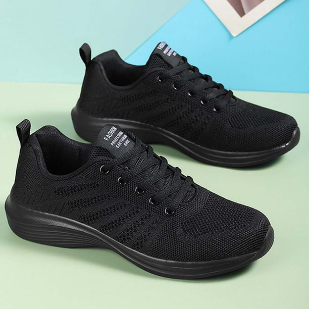 TOWED22 Womens Walking Shoes - Lace Up Tennis Running Shoes Memory Foam  Lightweight Work Sneakers for Indoor Outdoor Gym(Black,9)