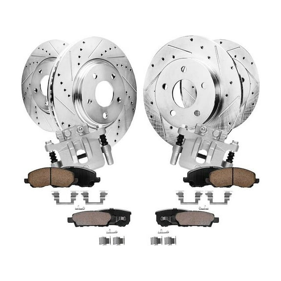 Front and Rear Brake Pad Rotor and Caliper Set - Compatible with 2007 - 2017 Jeep Patriot 2008 2009 2010 2011 2012 2013 2014 2015 2016