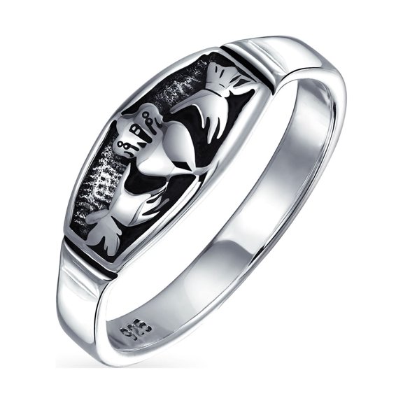 Bling Jewelry Womens BFF Friendship Celtic Claddagh Band Ring Oxidized .925 Sterling Silver
