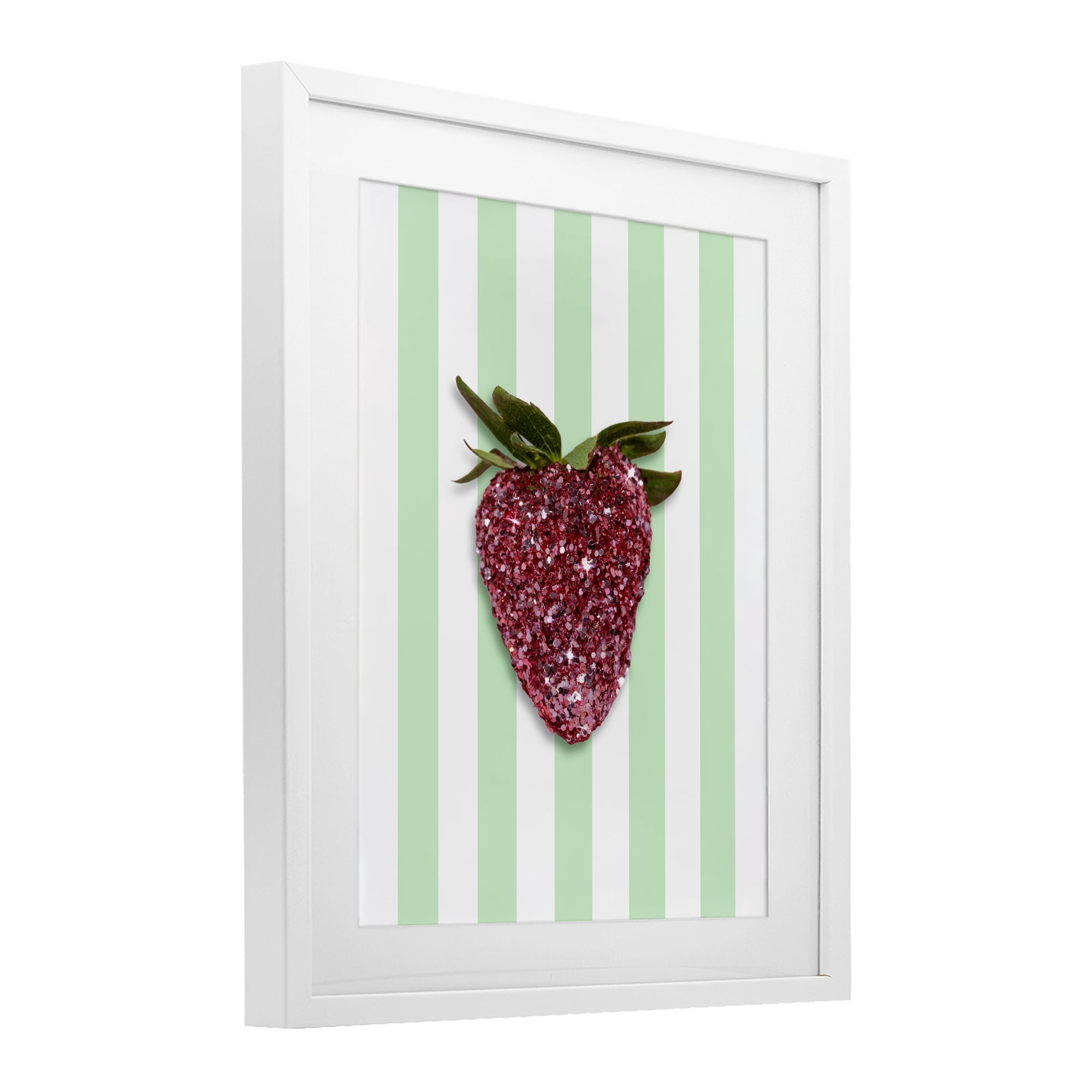 Stupell Industries Glimmer Cherry on Green Stripes White Framed Print Under Glass, design by LISH Creative