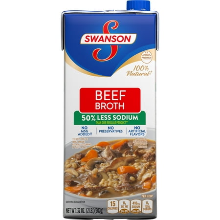 (6 Pack) Swanson 50% Less Sodium Beef Broth, 32 (Best Canned Beef Broth)