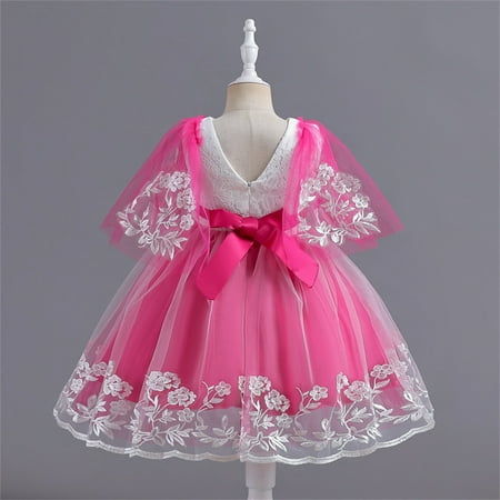 

kpoplk Girls Dresses Kids Toddler Baby Girls Spring Summer Print Ruffle Short Sleeve Ruffle Baby Girl Dresses(Hot Pink)