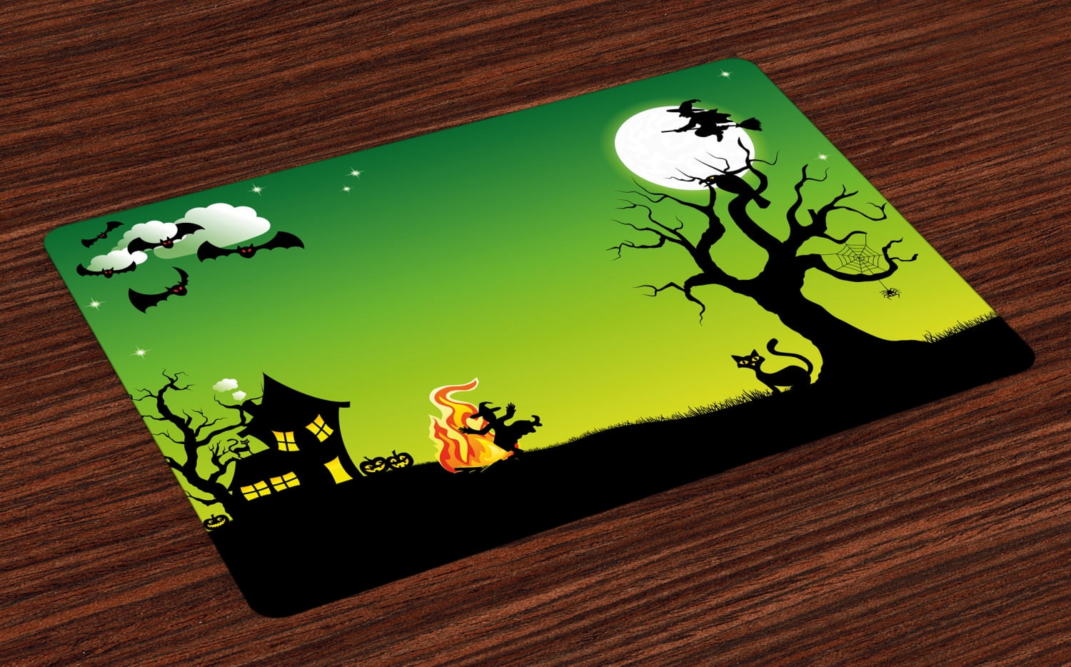 Halloween Placemats Set of 4 Witches Dancing with Fire and Flying at
