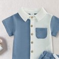 thumbnail image 4 of KPOPLK Button Up Toddler Baby Boy Outfit Set Summer Boy Casual Short Sleeve Shirt Top and Shorts Set Clothes(18-24 Months,Blue), 4 of 5
